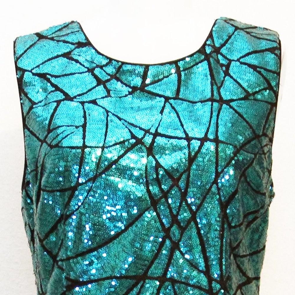 Turquoise Metallic Sequin party dress 'Wearable Art' Size L - Picture 2 of 3
